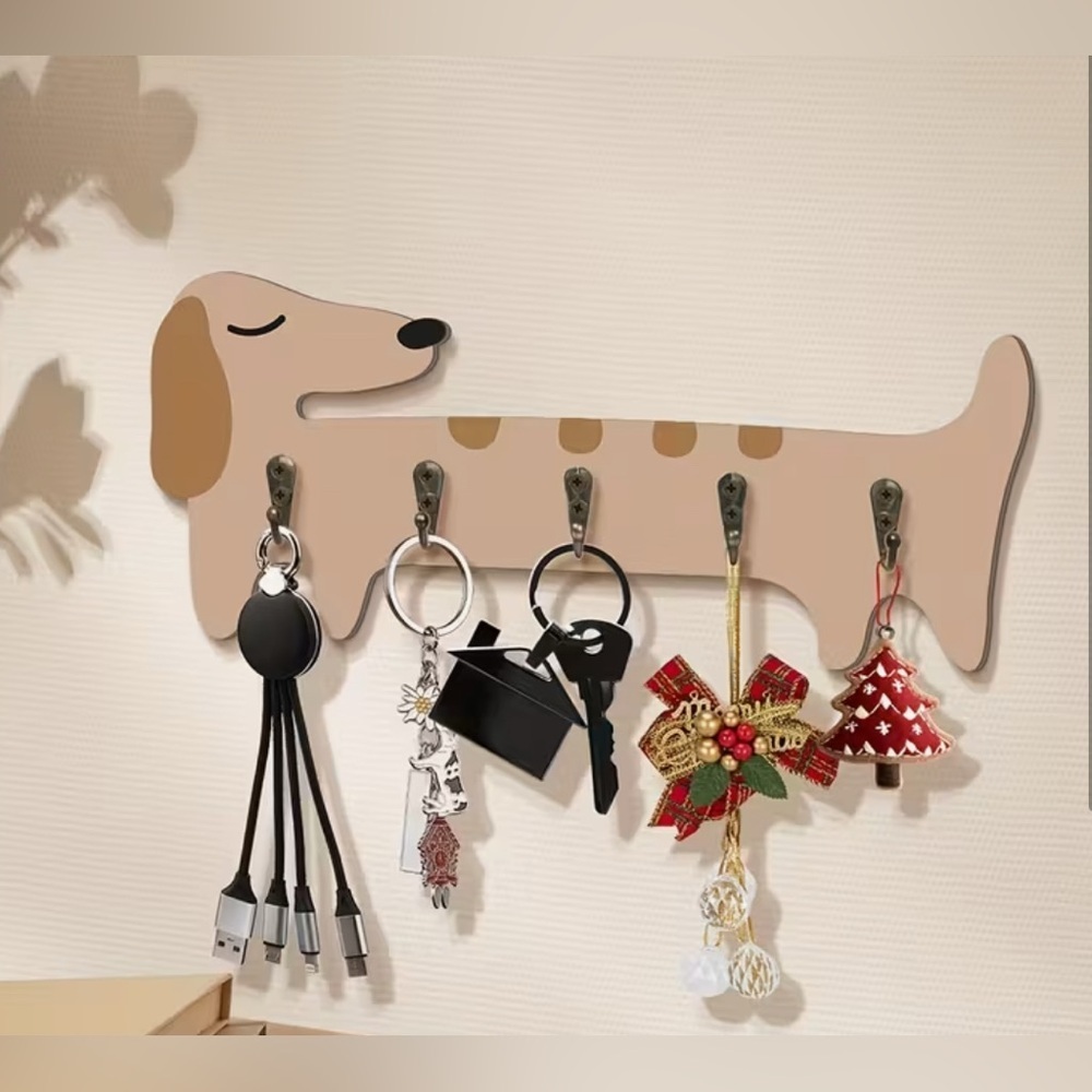 NEW Wooden Dachshund Key Holder - Black and Neutral
